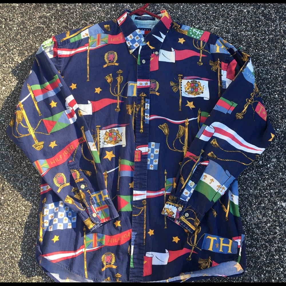 Vtg TommyHilfiger AllOverPrint Buttondown Shirt L